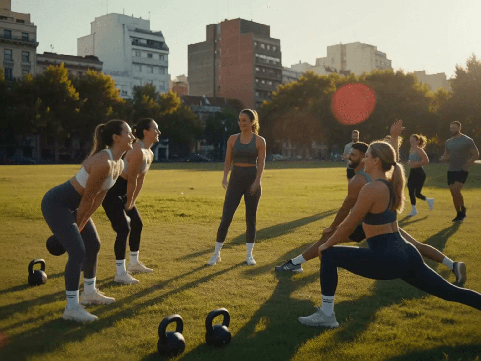 Grupo de personas entrenando juntas al aire libre en Buenos Aires